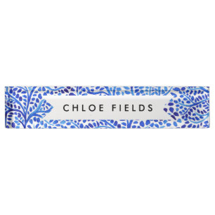 Porte-nom Copie de feuille peinte par classique bleu de