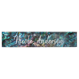 Porte-nom Coquille d'ormeau iridescent arc-en-ciel pour bure