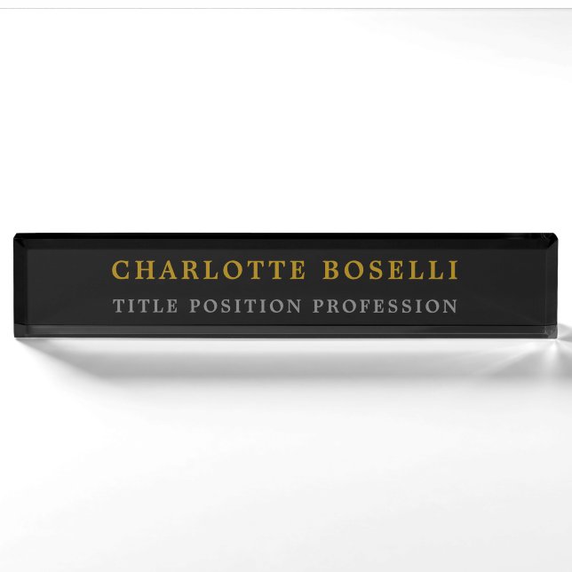 Porte-nom Couleur minimaliste classique professionnelle Noir (Devant)