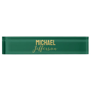 Porte-nom Couleur vert or élégant moderne minimaliste nom