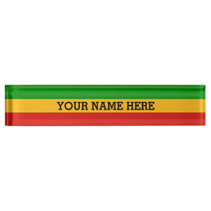 Porte-nom COULEURS DE DRAPEAU DE RASTAFARI + votre texte