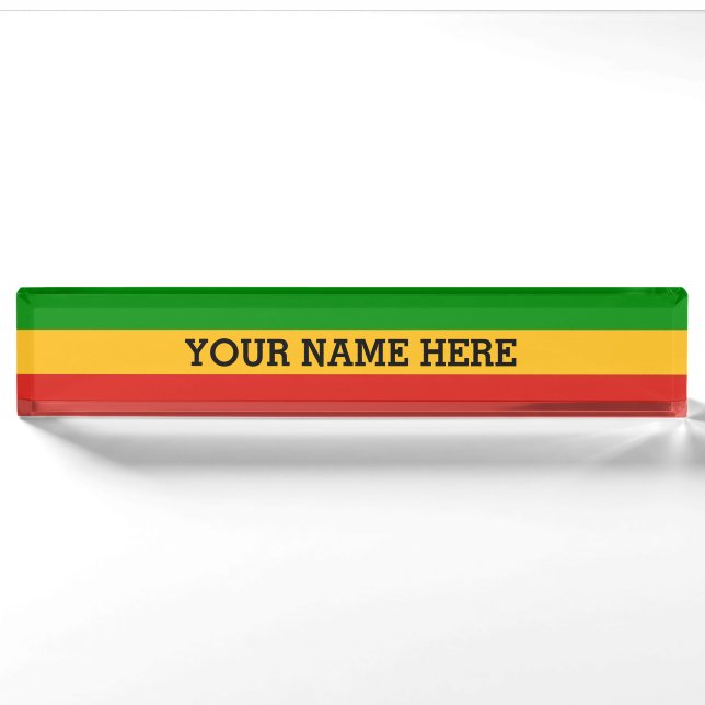Porte-nom COULEURS DE DRAPEAU DE RASTAFARI + votre texte (Devant)