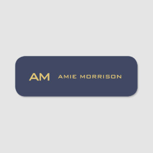 Porte-nom Couleurs d'or bleu Monogramme Lettres initiales No