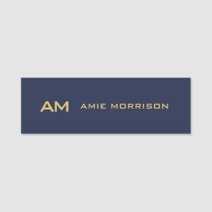 Porte-nom Couleurs d'or bleu Monogramme Lettres initiales No