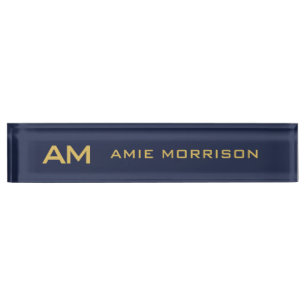 Porte-nom Couleurs d'or bleu Monogramme Lettres initiales No