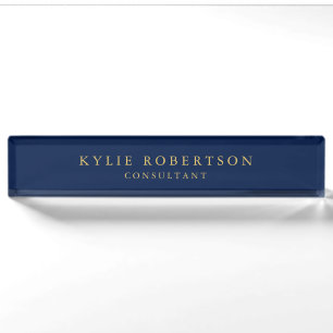 Porte-nom Couleurs d'or bleu professionnel tendance moderne 