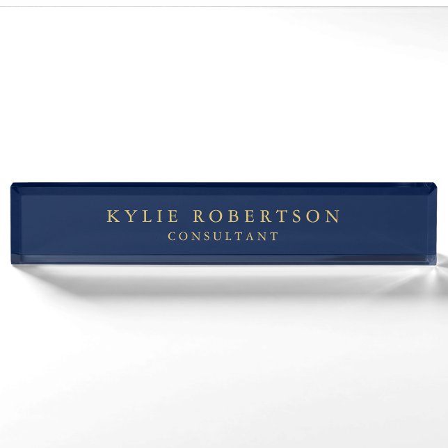 Porte-nom Couleurs d'or bleu professionnel tendance moderne  (Devant)