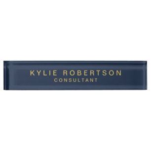 Porte-nom Couleurs d'or bleu professionnel tendance moderne