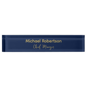 Porte-nom Couleurs d'or bleu professionnel tendance moderne