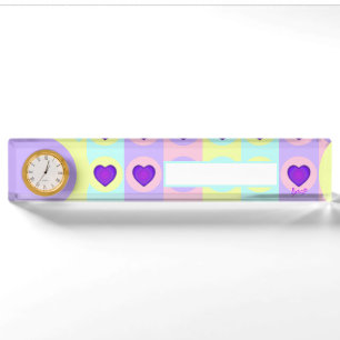 Porte-nom Couleurs pastel & coeurs violets battre