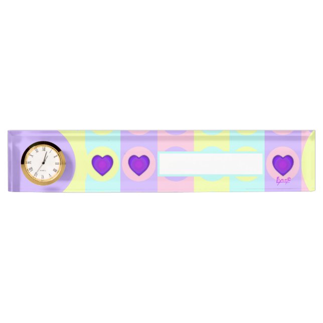Porte-nom Couleurs pastel & coeurs violets battre (Devant)