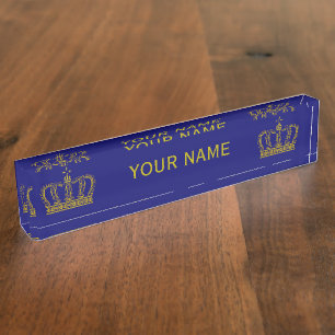 Porte-nom Couronne d'or + votre texte