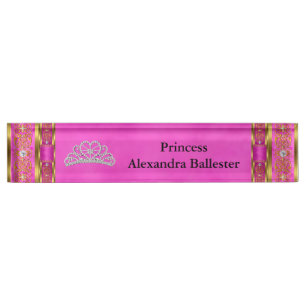 Porte-nom Couronne Princesse Rose Chaud Or Nom