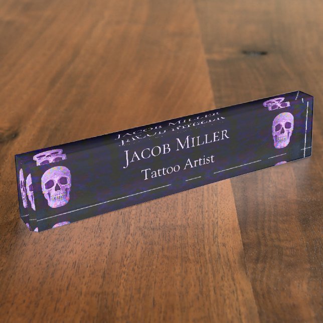 Porte-nom Crâne gothique Visage bleu violet Tatouage Boutiqu (Taille)