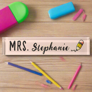 Porte-nom Crayon Cute Script Retour À L'École Enseignant Ros