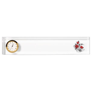 Porte-nom Croissant mécanique avec roses rouges