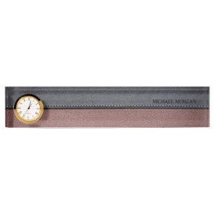 Porte-nom Cuir élégant de luxe aspect marron noir