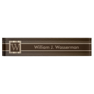 Porte-nom Cuir Monogramme Chocolat Haut De Gamme