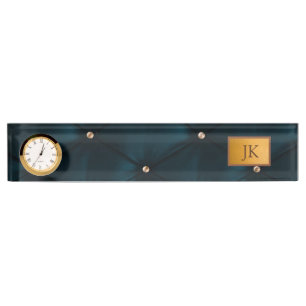Porte-nom Cuir vert élégant, Diamants, Monogramme