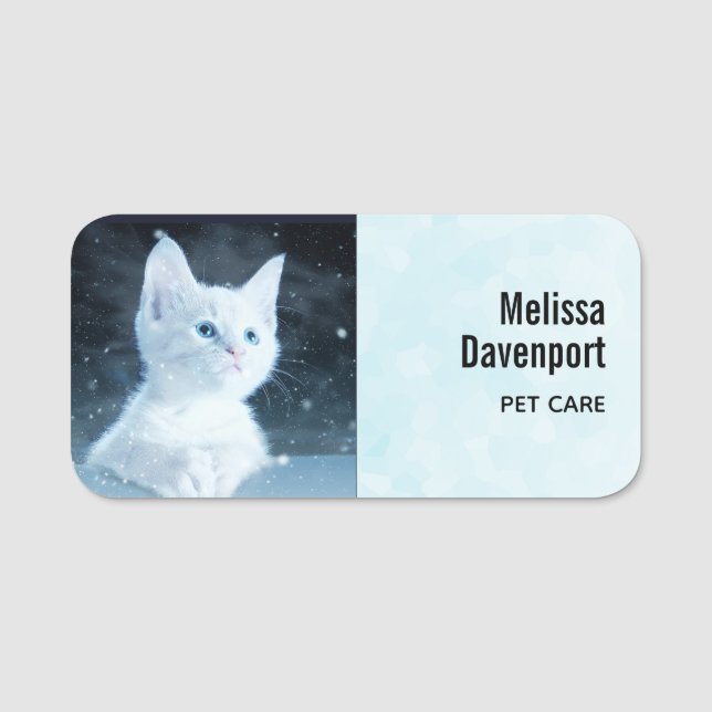 Porte-nom Cuite Kitten blanc avec de beaux yeux bleus (Devant)