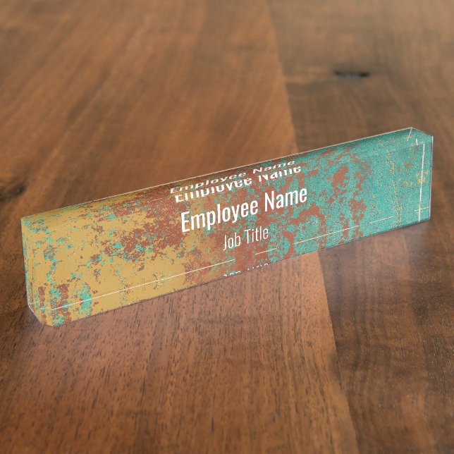 Porte-nom Cuivre Turquoise Bleu Orange Texture Brown (Taille)