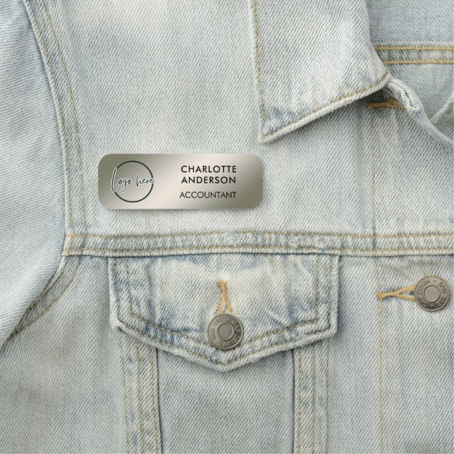 Porte-nom Custom Business Logo Basic Employee Silver  Staff  (En situation)