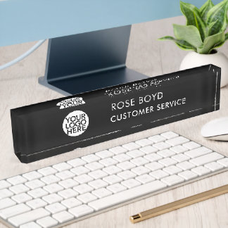 Porte-nom Custom Corporate Business Logo Black Acrylic Desk 
