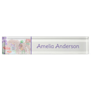 Porte-nom Custom Kids Artwork, deux mignonnes souris, fleurs