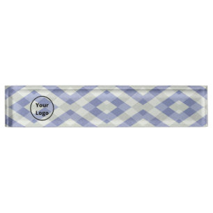Porte-nom Custom logo blue and white geometric print