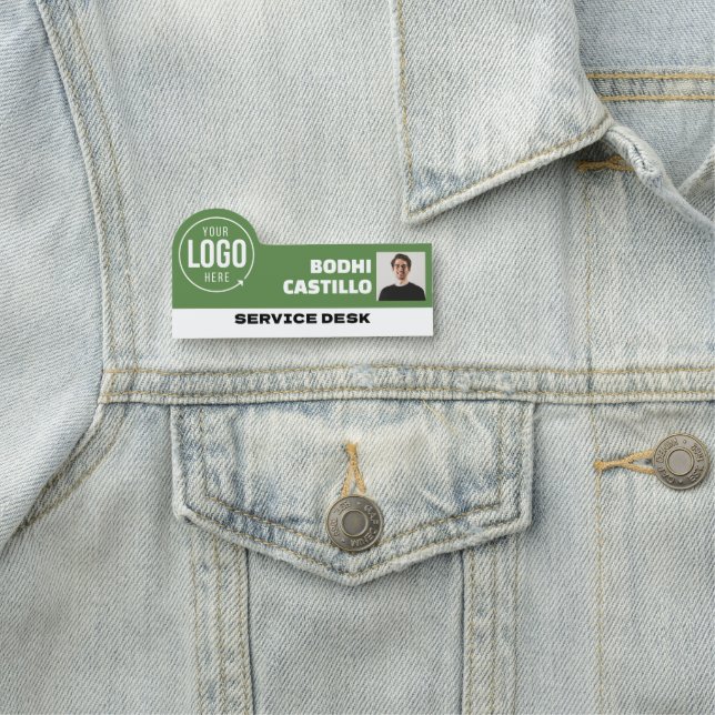 Porte-nom Custom Logo Photo ID Title Green White Employee (En situation)
