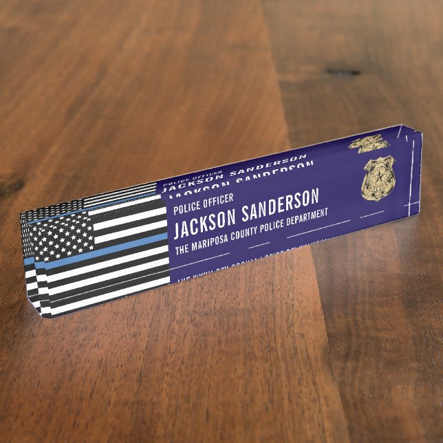 Porte-nom Custom Police Officer Department Thin Blue Line (Taille)