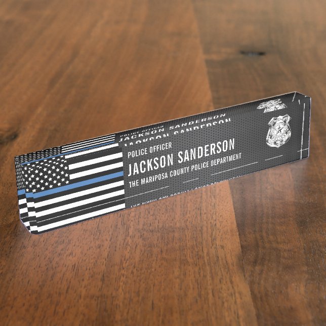 Porte-nom Custom Police Officer Department Thin Blue Line (Taille)