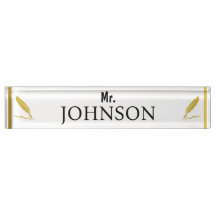 Custom Teacher Nameplate – Gold Feather