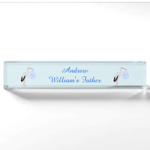 Porte-nom Cute Blue Baby Boy Stork Custom