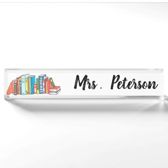 Porte-nom Cute Book Stack Professeur Personnalisé (Devant)