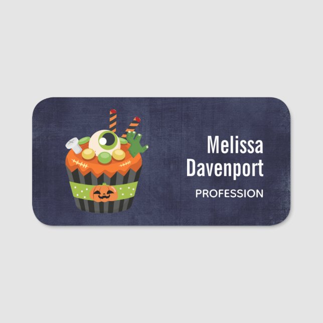 Porte-nom Cute et Déplaisante Halloween Cupcake avec un Big  (Devant)