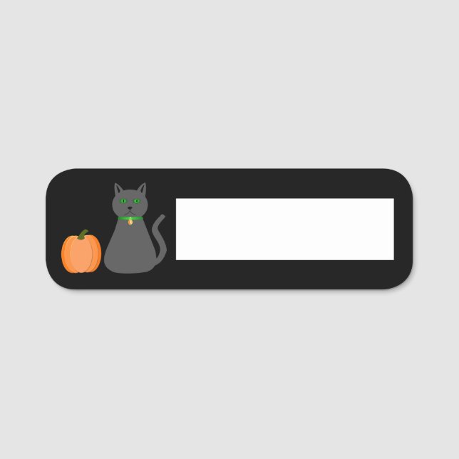Porte-nom Cute Halloween Chat et Citrouille (Devant)