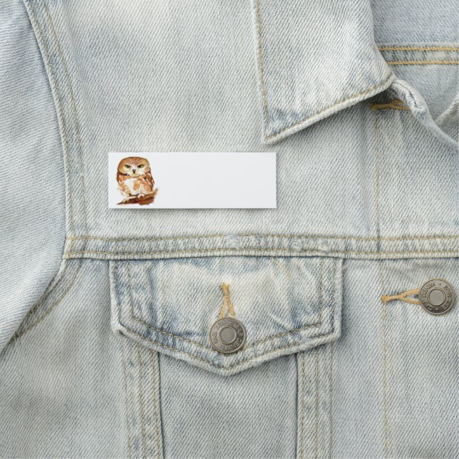 Porte-nom Cute Little Aquarelle Chouette Oiseau Nature Art (En situation)