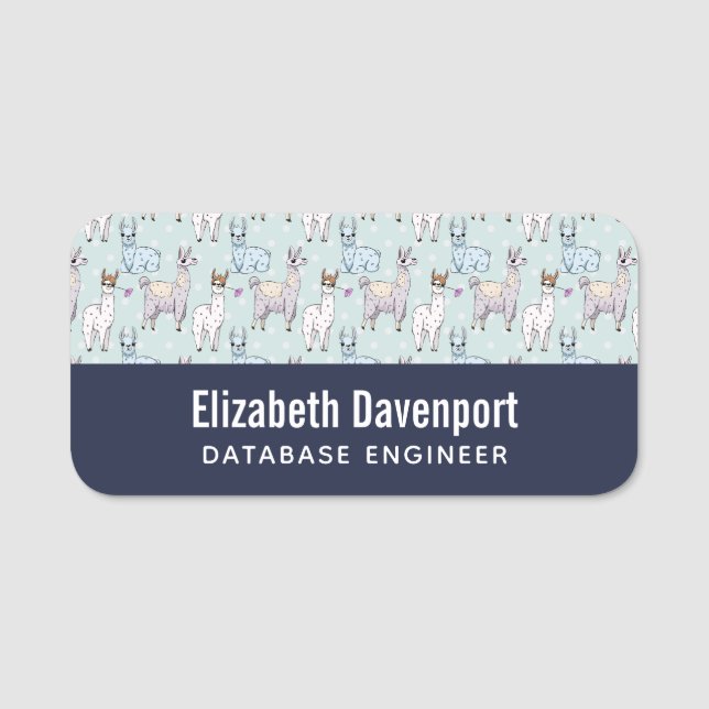 Porte-nom Cute Llama Motif Pois (Devant)