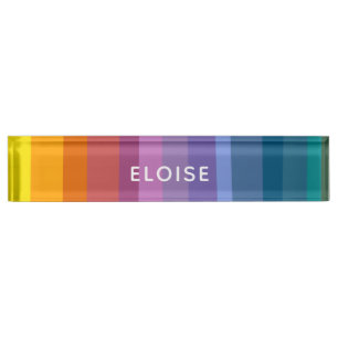 Porte-nom Cute Moderne Abstrait Vibrant Arc-en-ciel rayures