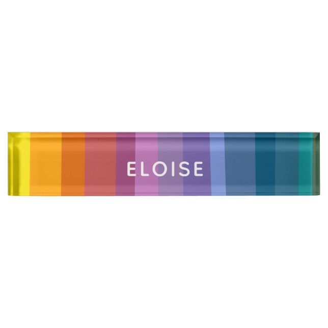 Porte-nom Cute Moderne Abstrait Vibrant Arc-en-ciel rayures  (Devant)