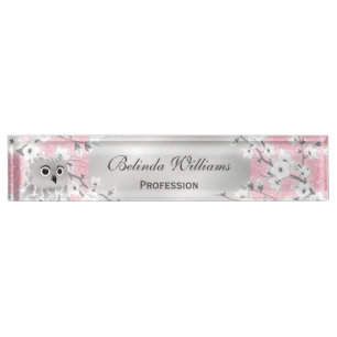 Porte-nom Cute Ows Cerry Blossoms Parties scintillant rose A