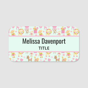 Porte-nom Cute Pattern avec Whimsical Animals & Toys