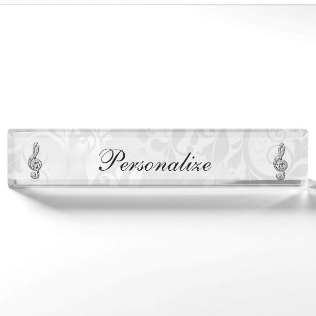 Porte-nom Damassé florale personnalisée de note de musique (Devant)