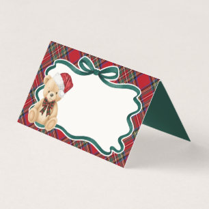 Porte-nom de table d'ours de Noël à carreaux tarta