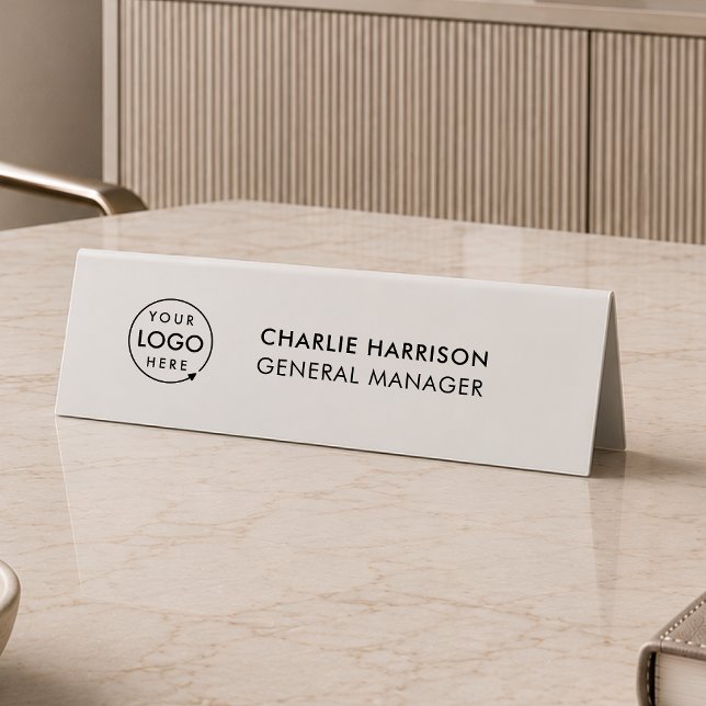 Porte-nom de table | Plaque de nom double face ave (Simple company branded nameplate table tent desk signs for small business employee & office signage.)