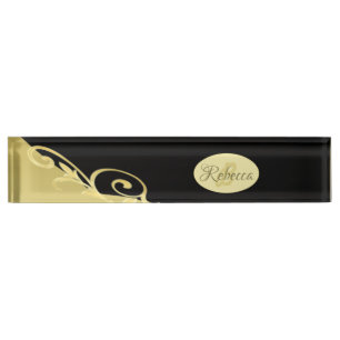 Porte-nom Décor de luxe sur or & noir, Monogramme