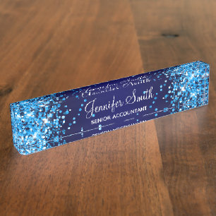 Porte-nom Dégradé Bleu Nuit Pailleté Azur