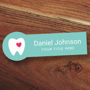 Porte-nom Dent à coeur rouge turquoise aqua dentiste dentair