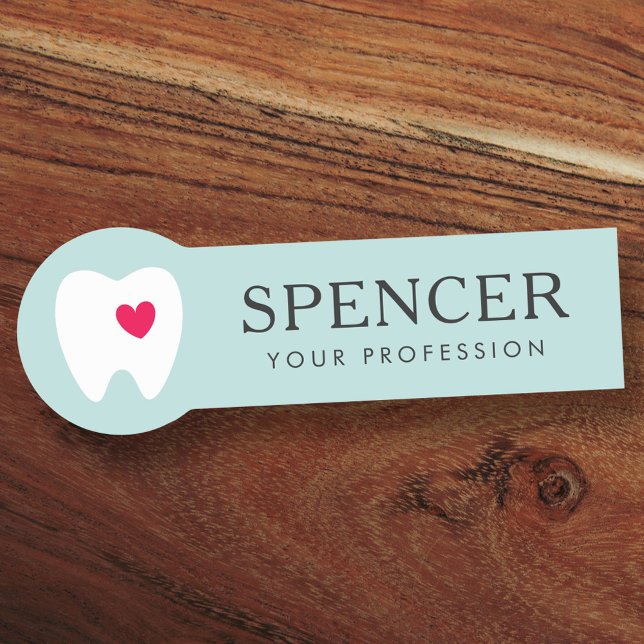 Porte-nom Dent avec coeur aqua bleu dentiste clinique dentai (Créateur téléchargé)